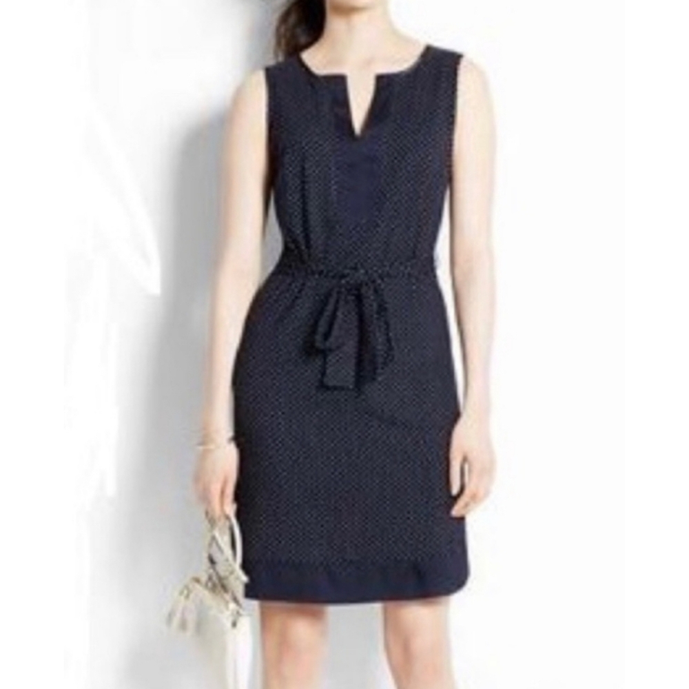Womens Ann Taylor navy sleeveless stretchy polka dot dress size small